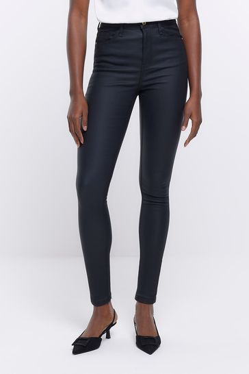 High waisted coated best sale trousers