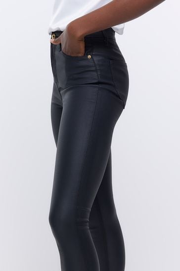 River island black coated jeans store