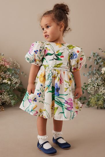 Cream Floral Printed Taffeta Party Dress 3mths 8yrs