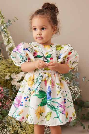 Buy Cream Floral Printed Taffeta Party Dress 3mths 10yrs from Next Luxembourg