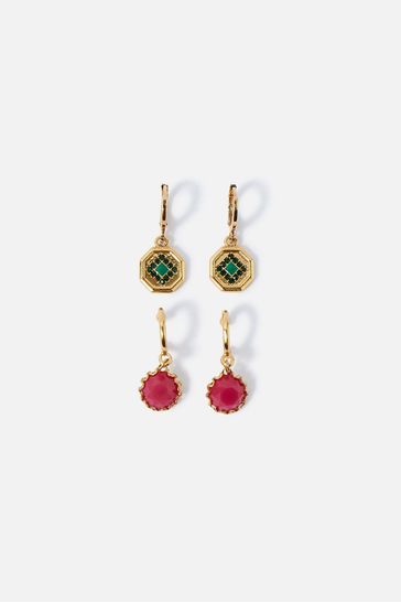 Accessorize Red Willow Short Drop Coin Hoop Earrings