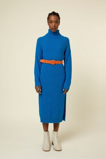 Frnch Midi Dress With Long Sleeves And Round Neck