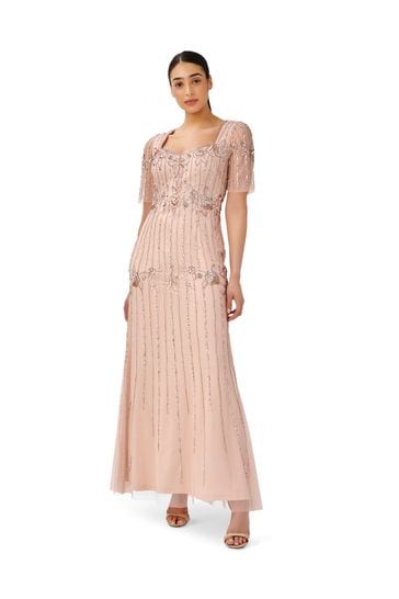 Adrianna Papell Pink Papell Studio Beaded Long Gown