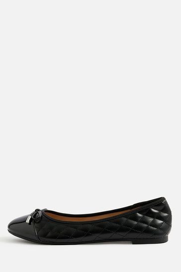 Accessorize Quilted Patent Toe Ballerina Black Flats