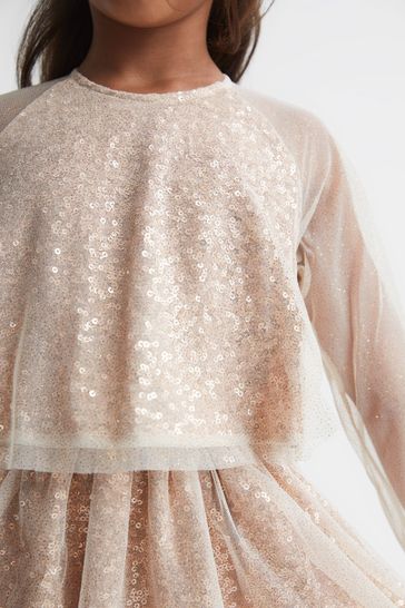 Buy Reiss Gold Mika Senior Sequin Sheer Tutu Dress from Next Hungary