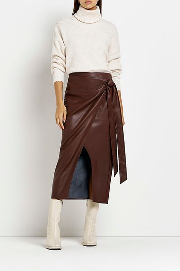 Tan leather skirt river island top