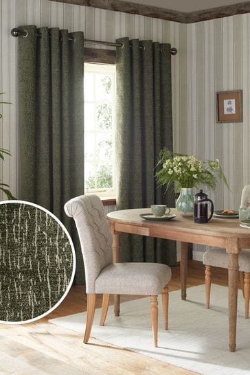 Forest Green Heavyweight Chenille Eyelet Lined Curtains