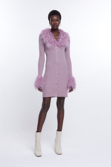 River Island Purple Tall Paris Faux Fur Cardigan Mini Dress