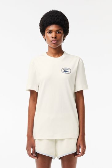 Buy Lacoste Womens Cream Signature Logo T Shirt from Next Kuwait