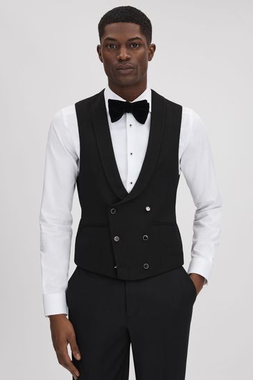 Reiss Black Titanic Slim Fit Double Breasted Tuxedo Waistcoat