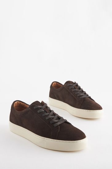Brown Suede Regular Fit Leather Trainers