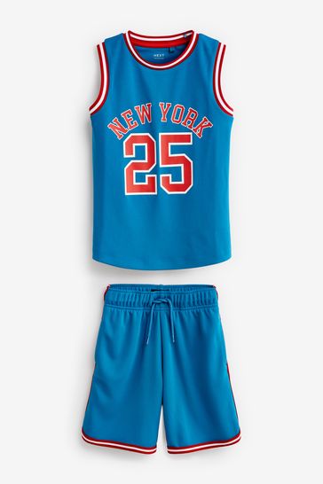 Blue Basketball Short And Vest Set (3-16yrs)