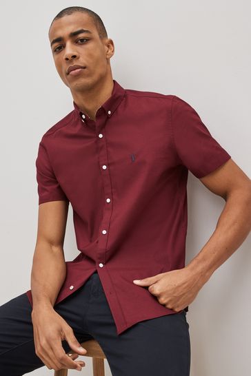 Burgundy Red Short Sleeve Stretch Oxford Shirt