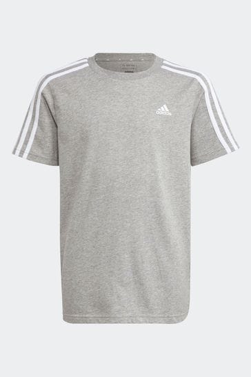 adidas Grey Essentials 3-Stripes Cotton T-Shirt