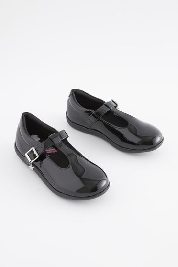 Black Patent School Leather T-Bar Shoes