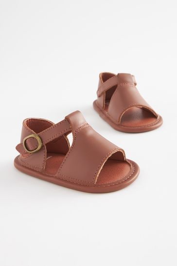 Tan Brown Leather Pram Sandals (0-24mths)