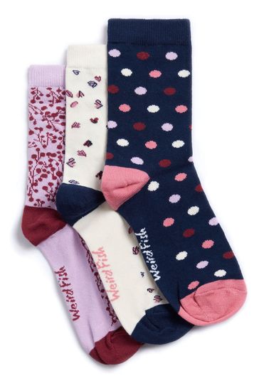 Weird Fish Red Organic Cotton Patterened Socks 3 Pack