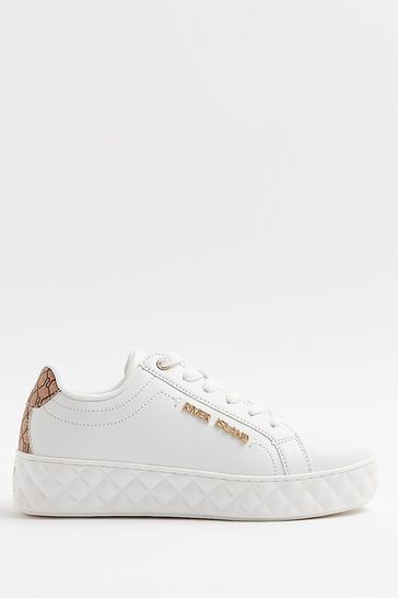 River Island White Quilted Sole Lace Up Trainers