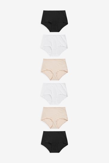 Black/White/Nude Full Brief Cotton Rich Knickers 6 Pack