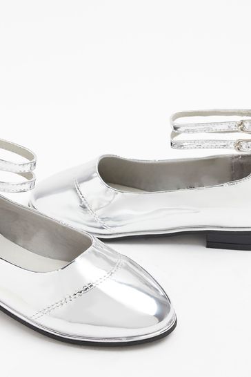 River Island Silver PU Buckle Ballerinas