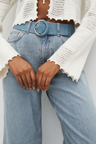 Blue Raffia Wide Belt