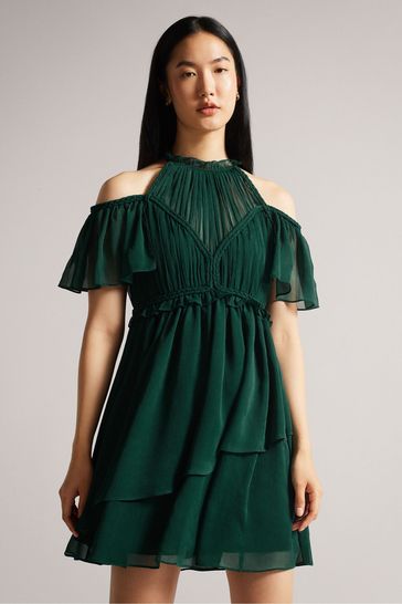 Ted Baker Green Poppio Rope Detail Mini Dress