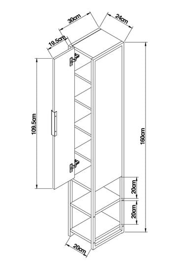 Natural Bronx Tall Boy Shelf Mirrored Storage Unit