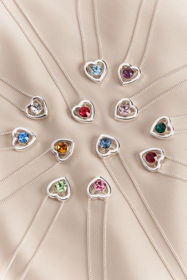 Silver Plated Heart Birthstone Necklace