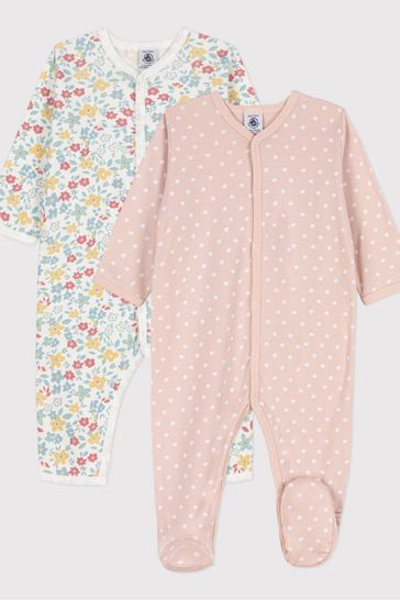 Petit Bateau Pink Flowers and Spots Babygrow And Romper 2 Pack