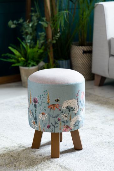 Voyage Blue Monty Hermione Cornflower Footstool