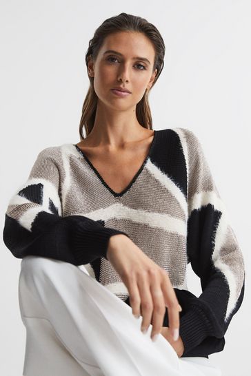 Buy Reiss Black Madeline Metallic Spliced Pattern Jumper from Next