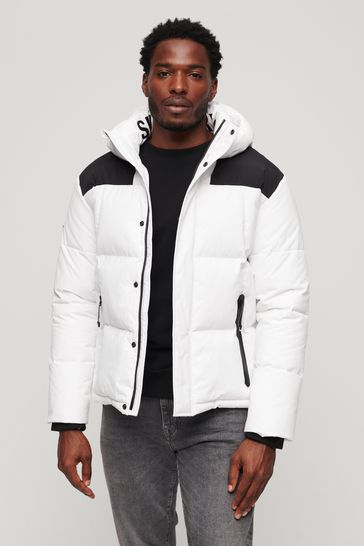 Superdry White Hooded Box Quilt Puffer Jacket