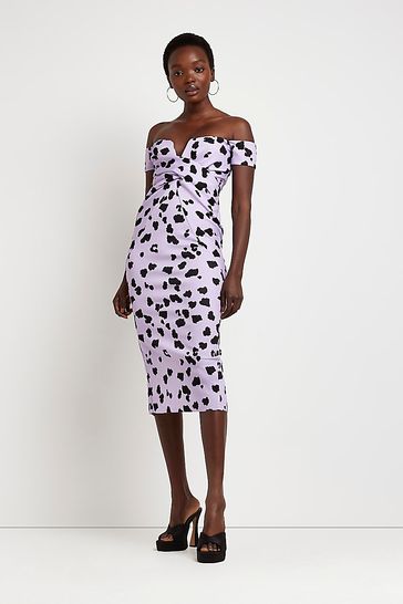 Buy River Island Purple Bardot Cross Over Dress from Next Ireland