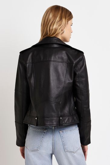 Buy River Island Classic Black Leather Biker Jacket from Next Netherlands