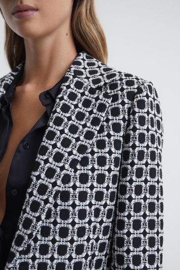 Buy Reiss Black White Bianca Single Breasted Jacquard Blazer from