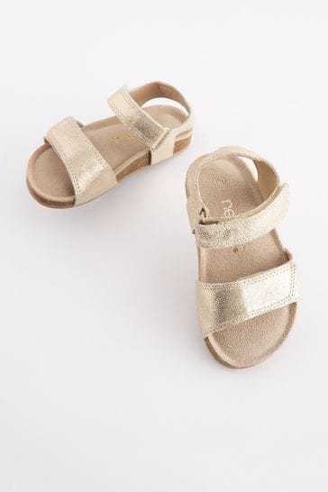 Gold Metallic Leather Standard Fit (F) Leather Corkbed Sandals