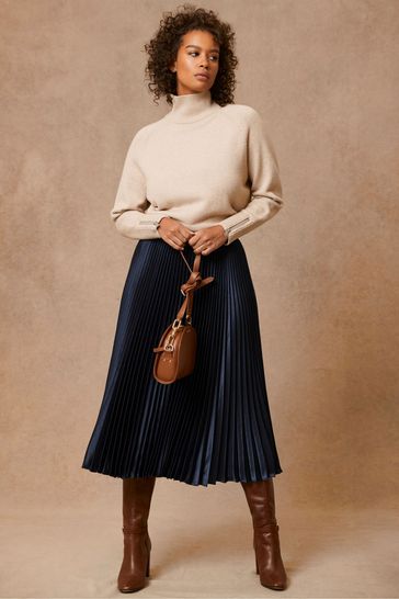 Buy Mint Velvet Navy Blue Satin Pleated Midi Skirt from Next Netherlands