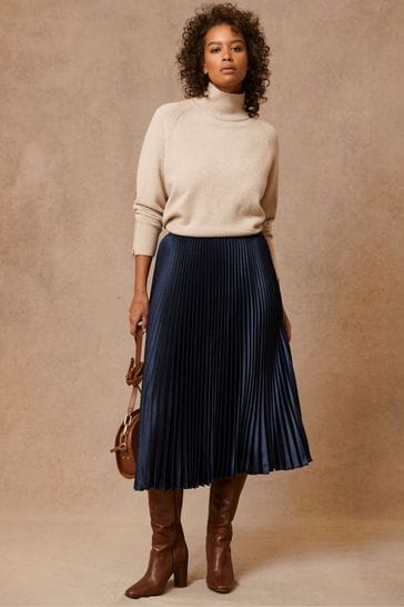 Navy Cotton Roma Midi Skirt