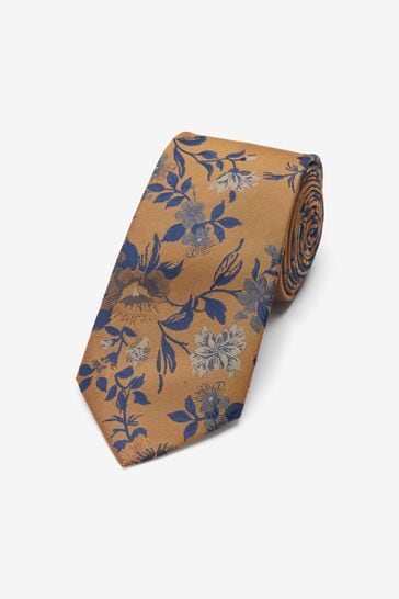 Yellow Gold/Blue Navy Floral Pattern Tie