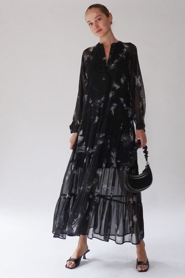 Buy Religion Black Tiered Maxi Shirt Dress from Next Luxembourg