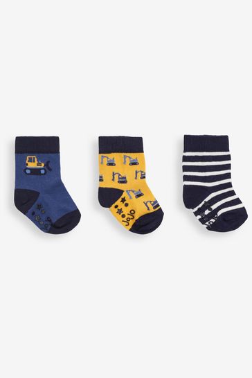 JoJo Maman Bébé Navy Boys' 3-Pack Navy Digger Cotton Rich Socks