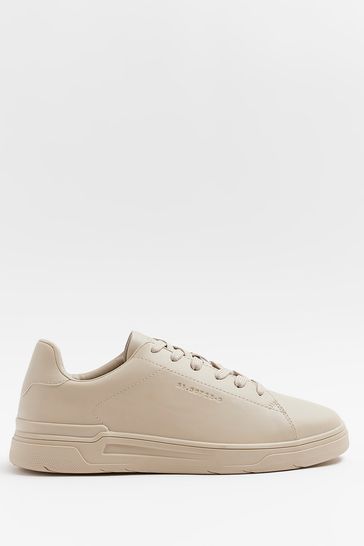 River Island Natural Stone Lace Up Low Top Trainers