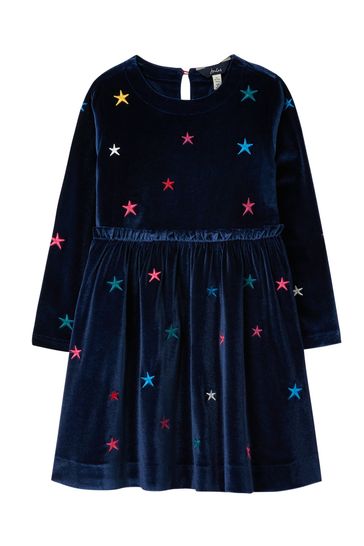 Joules Blue Hampton Luxe Paperbag Waist Velour Dress