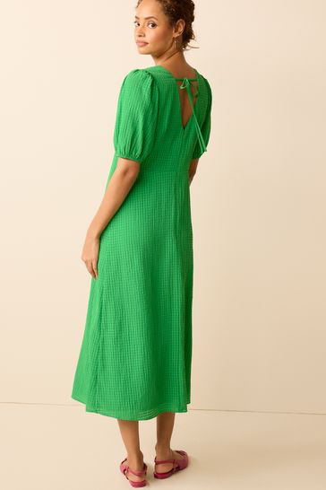 Buy Bright Green Textured Puff Sleeve Midi Dress from Next Latvia