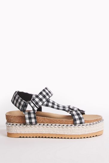 Simply Be Black Gingham Marcy Wide Fit Sandals