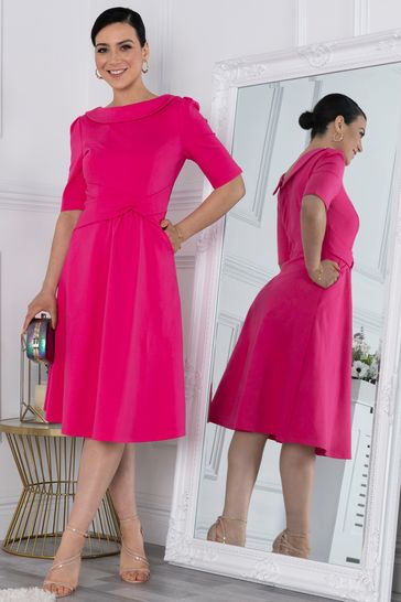 Jolie Moi Pink Maayan Fold Neck Dress