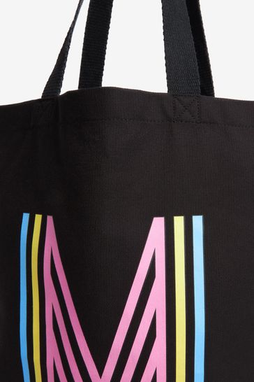 Black Multi Stripe Cotton Reusable Monogram Bag For Life