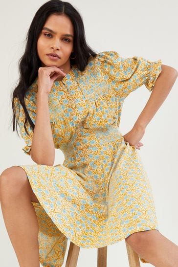 Monsoon Yellow Ditsy Floral Dress