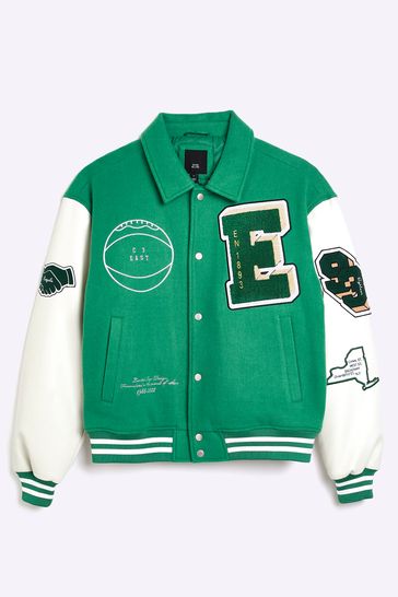 River Island Green Multibadge Varsity Jacket
