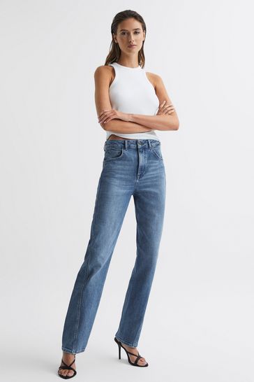 Reiss Mid Blue Boston Mid Rise Straight Leg Jeans